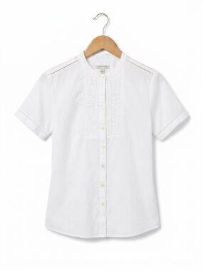 Banana Republic White Pintuck Mandarin Collar Blouse